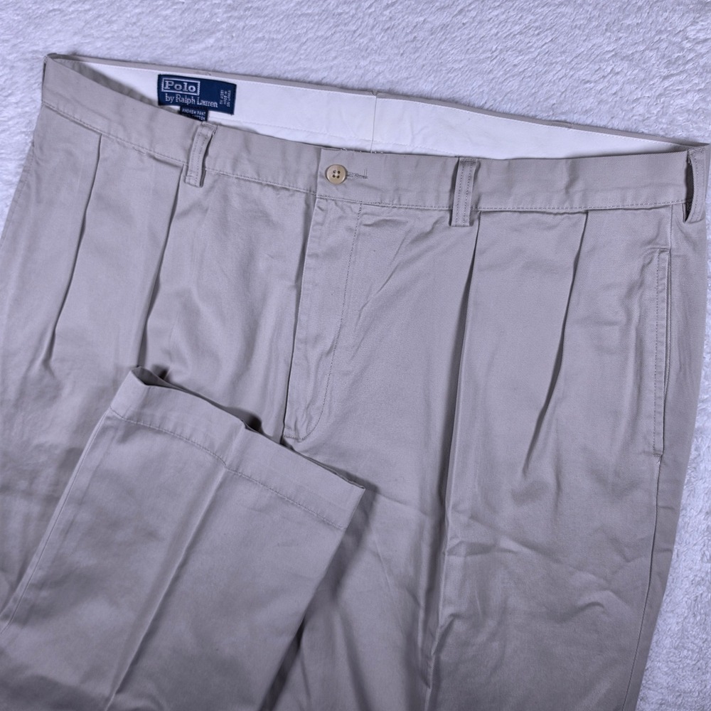 Polo Ralph Lauren Andrew Pant Mens 42/32 Beige Pleated Classic Chino Trousers
